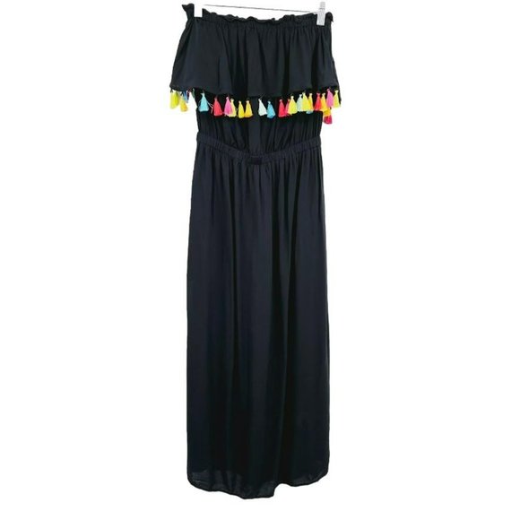 Bleu Rod Beattie Swim Dress Coverup S Black Colorful Tassels Strapless Tiered - Picture 10 of 10